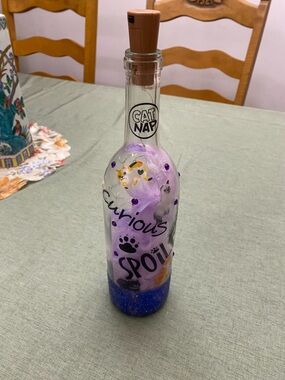 Cat Nap 'Curious & Spoiled' Decorative Cat Themed Bottle - with Lights inside